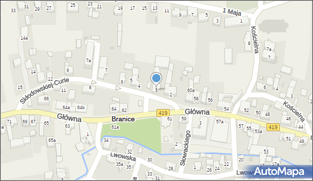 Branice, Skłodowskiej-Curie Marii, 3, mapa Branice