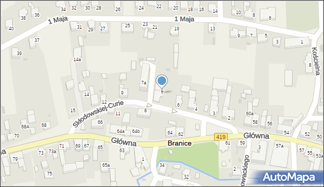 Branice, Skłodowskiej-Curie Marii, 7, mapa Branice