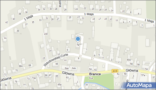 Branice, Skłodowskiej-Curie Marii, 7a, mapa Branice