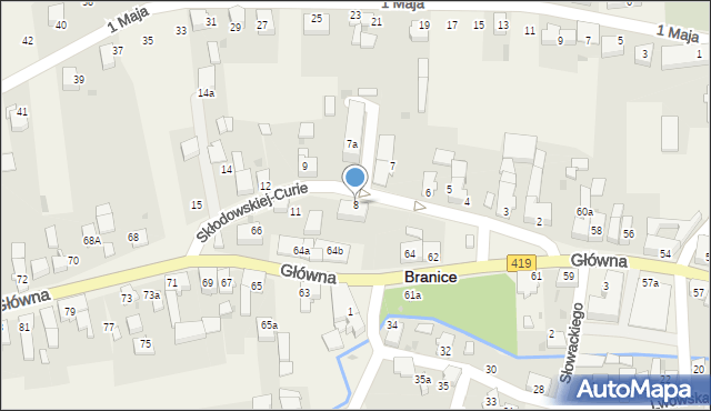 Branice, Skłodowskiej-Curie Marii, 8, mapa Branice