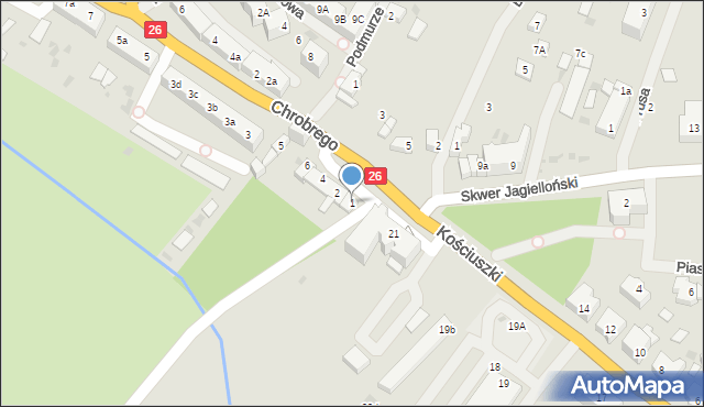 Chojna, Skwer Jagielloński, 1, mapa Chojna