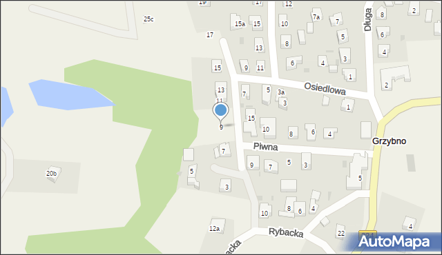 Grzybno, Skarpowa, 9, mapa Grzybno