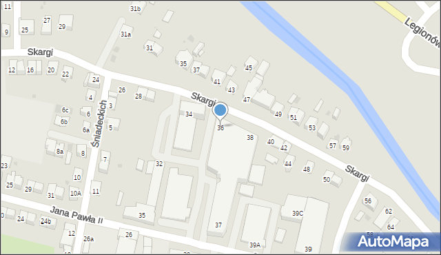 Jasło, Skargi Piotra, ks., 36, mapa Jasła