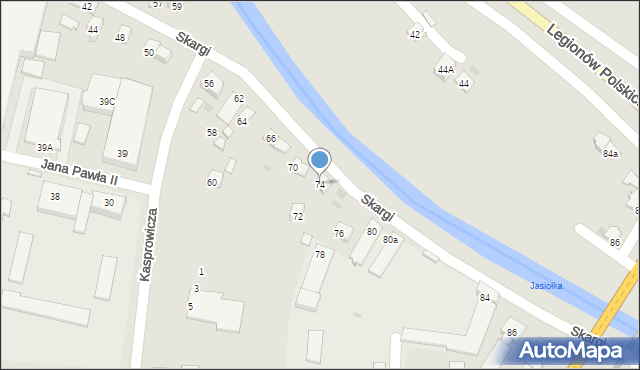 Jasło, Skargi Piotra, ks., 74, mapa Jasła