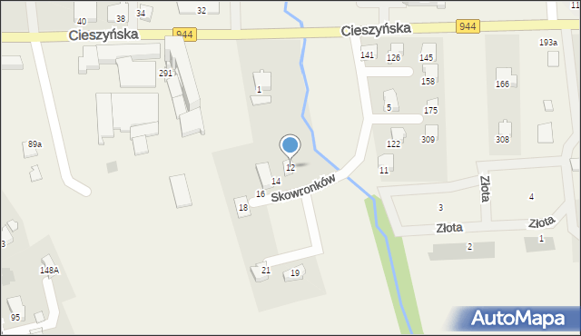 Jaworze, Skowronków, 12, mapa Jaworze