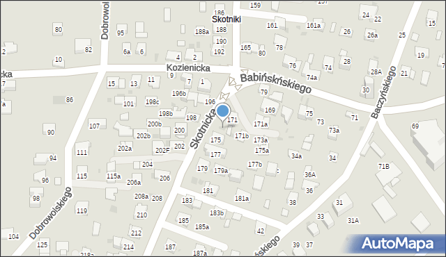 Kraków, Skotnicka, 173, mapa Krakowa