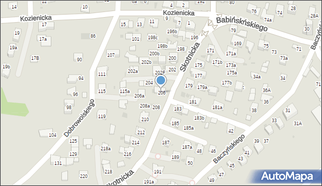 Kraków, Skotnicka, 206, mapa Krakowa