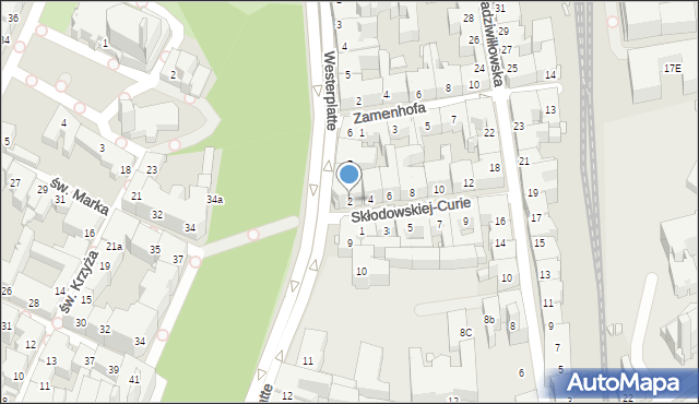 Kraków, Skłodowskiej-Curie Marii, 2, mapa Krakowa
