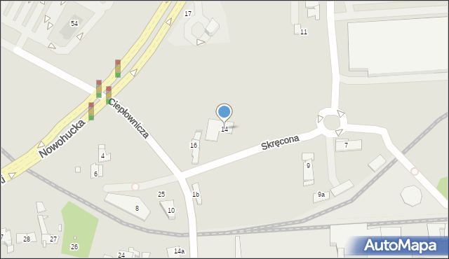 Kraków, Skręcona, 14, mapa Krakowa