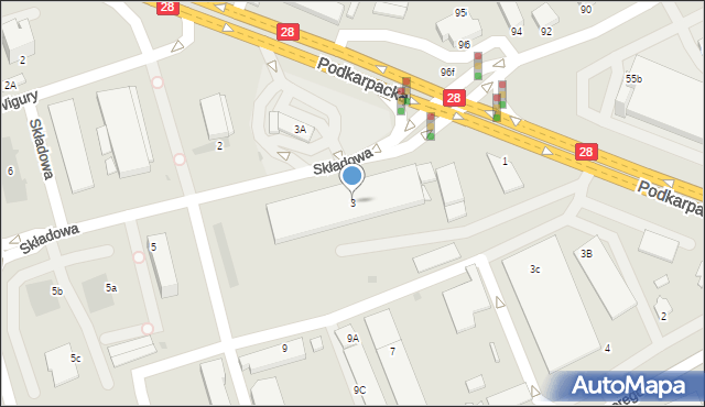 Krosno, Składowa, 3, mapa Krosna