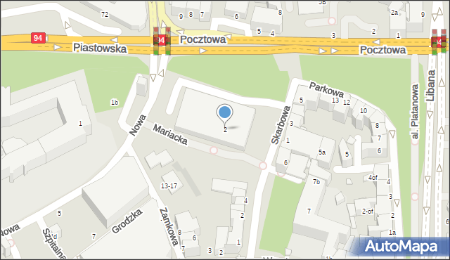 Legnica, Skarbowa, 2, mapa Legnicy