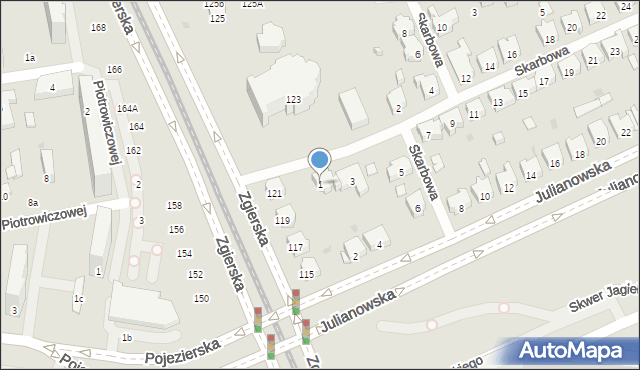 Łódź, Skarbowa, 1, mapa Łodzi