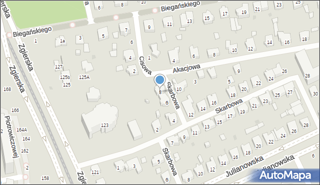 Łódź, Skarbowa, 8, mapa Łodzi