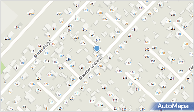 Łódź, Skautów Łódzkich, 22, mapa Łodzi