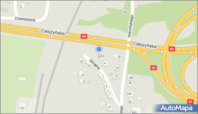 Mikołów, Skrajna, 10, mapa Mikołów