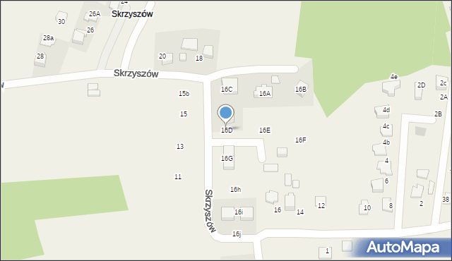Mogilany, Skrzyszów, 16D, mapa Mogilany