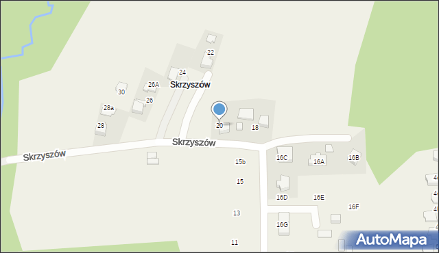 Mogilany, Skrzyszów, 20, mapa Mogilany
