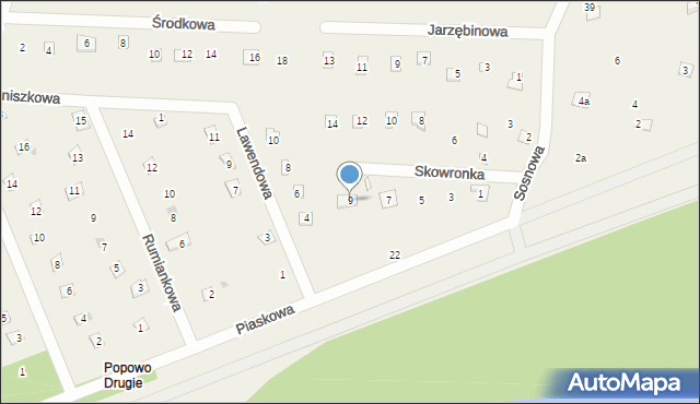 Popowo-Parcele, Skowronka, 9, mapa Popowo-Parcele