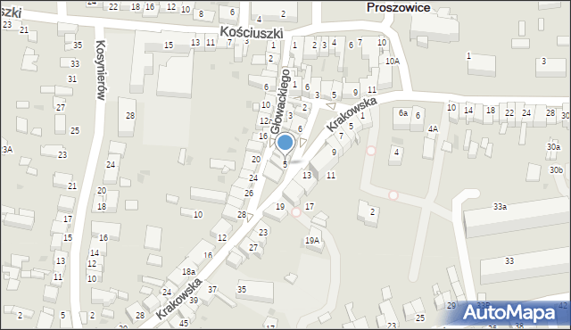 Proszowice, Skwer Pawłowskiego Józefa, bł. ks., 5, mapa Proszowice