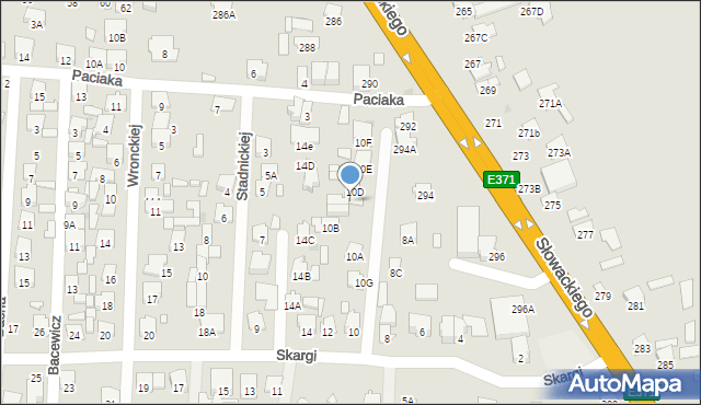 Radom, Skargi Piotra, ks., 10ca, mapa Radomia