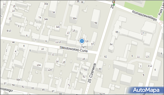 Radom, Skłodowskiej-Curie Marii, 17A, mapa Radomia