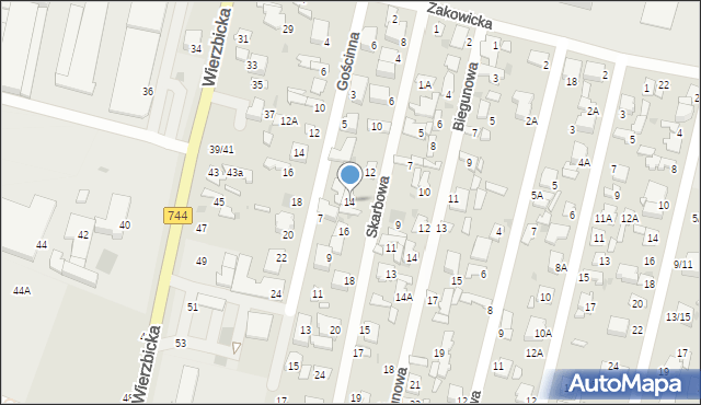 Radom, Skarbowa, 14, mapa Radomia