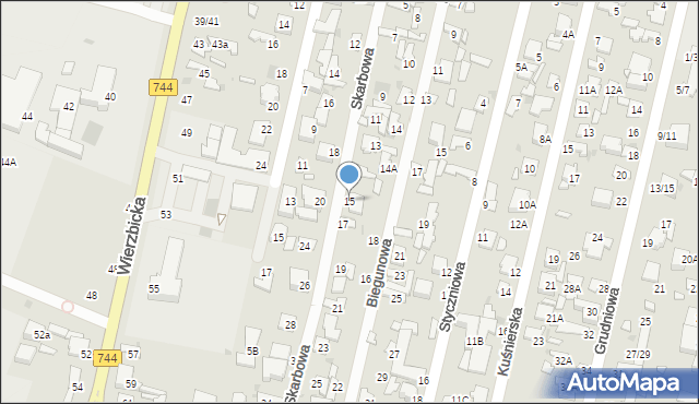 Radom, Skarbowa, 15, mapa Radomia