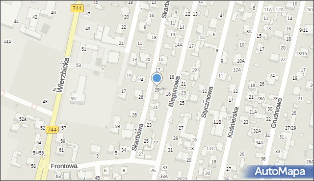 Radom, Skarbowa, 19, mapa Radomia