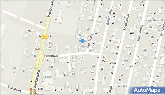 Radom, Skarbowa, 34, mapa Radomia