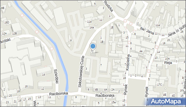 Rybnik, Skłodowskiej-Curie Marii, 2B, mapa Rybnika