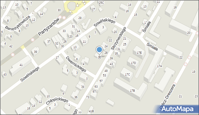 Siedlce, Skrzyneckiego Jana, gen., 30, mapa Siedlce