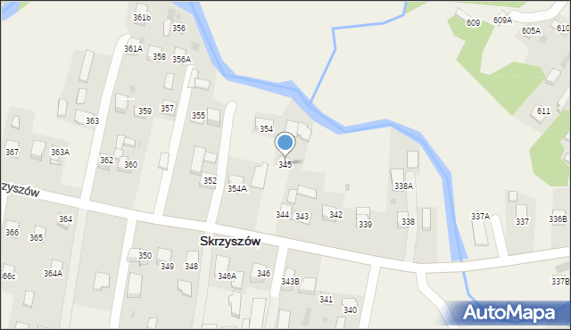Skrzyszów, Skrzyszów, 345, mapa Skrzyszów