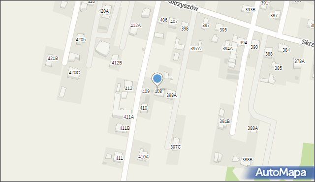 Skrzyszów, Skrzyszów, 408, mapa Skrzyszów