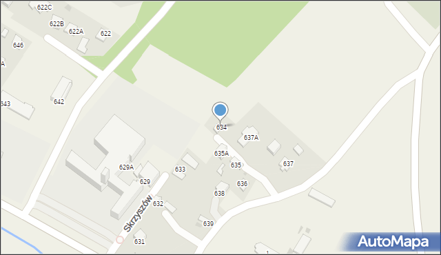 Skrzyszów, Skrzyszów, 634, mapa Skrzyszów