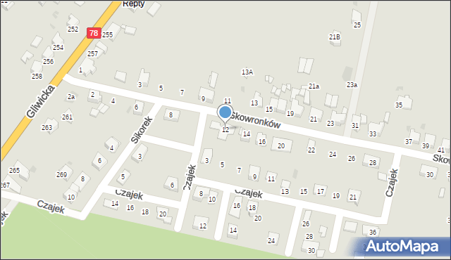 Tarnowskie Góry, Skowronków, 12, mapa Tarnowskie Góry