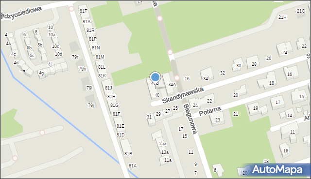 Warszawa, Skandynawska, 40A, mapa Warszawy