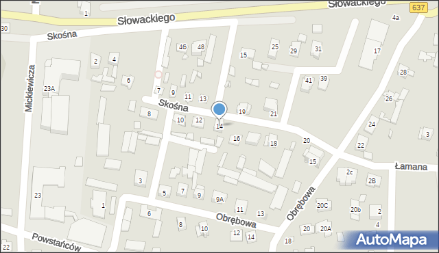 Węgrów, Skośna, 14, mapa Węgrów