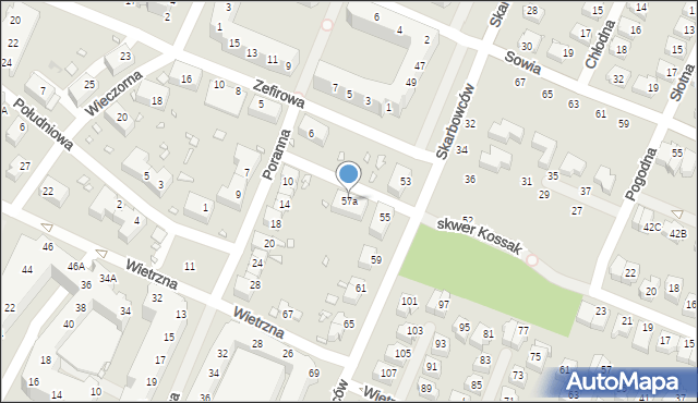 Wrocław, Skarbowców, 57a, mapa Wrocławia