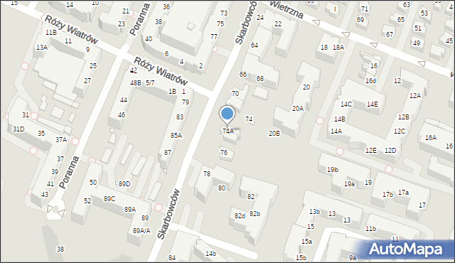 Wrocław, Skarbowców, 74A, mapa Wrocławia