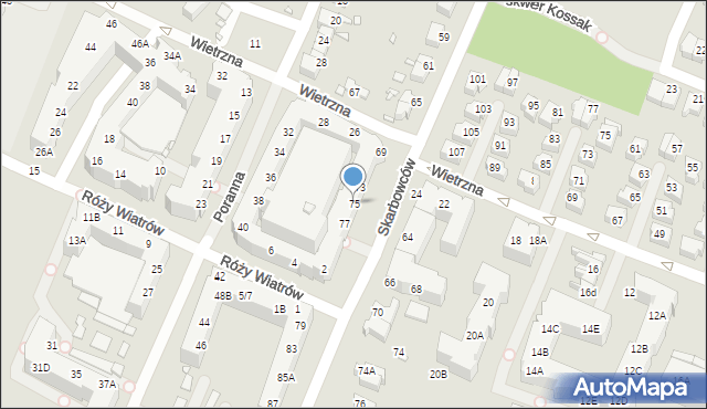 Wrocław, Skarbowców, 75, mapa Wrocławia