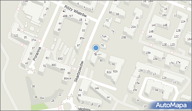 Wrocław, Skarbowców, 78a, mapa Wrocławia