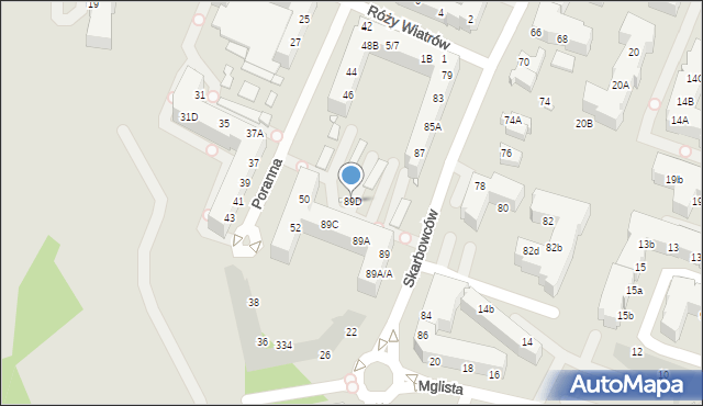 Wrocław, Skarbowców, 89D, mapa Wrocławia