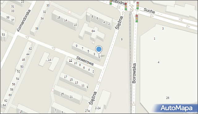 Wrocław, Skwerowa, 1, mapa Wrocławia