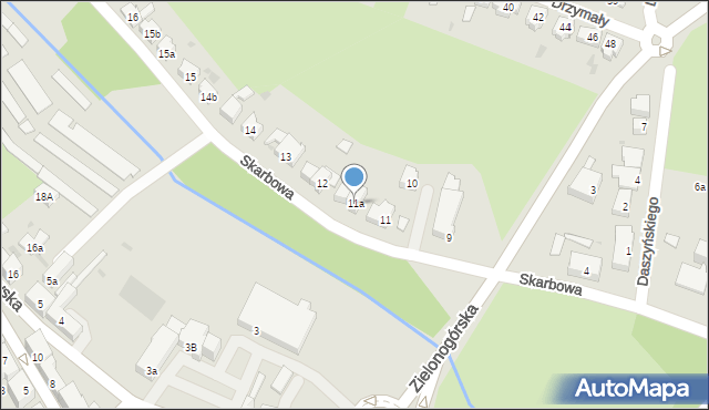 Żary, Skarbowa, 11a, mapa Żary