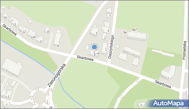 Żary, Skarbowa, 4, mapa Żary