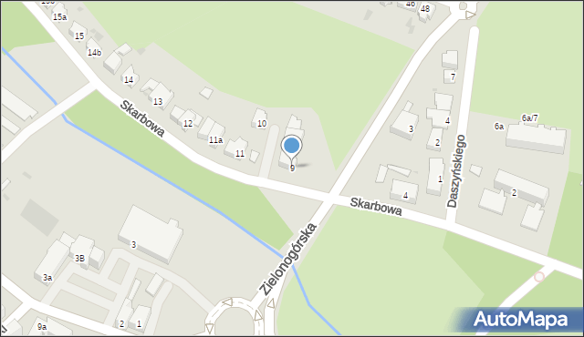 Żary, Skarbowa, 9, mapa Żary