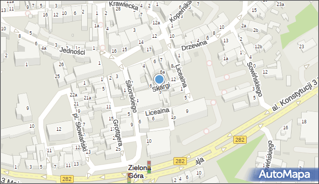 Zielona Góra, Skargi Piotra, ks., 3, mapa Zielona Góra