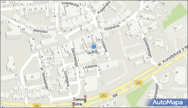 Zielona Góra, Skargi Piotra, ks., 5, mapa Zielona Góra