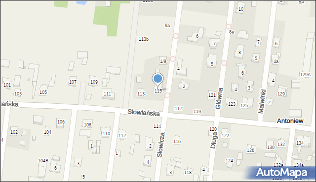 Antoniew, Słowiańska, 115, mapa Antoniew