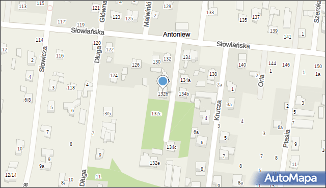 Antoniew, Słowiańska, 132b, mapa Antoniew
